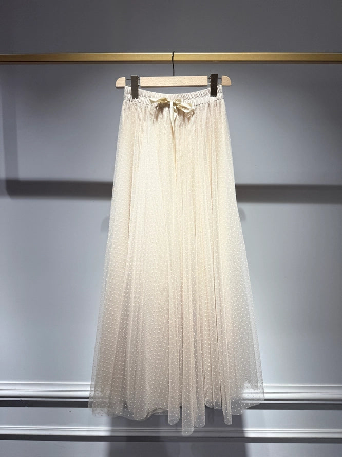 Cream Tulle Skirt with white dots