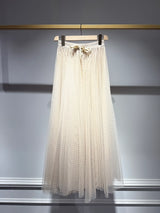 Cream Tulle Skirt with white dots