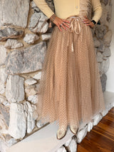 Tan Tulle Skirt with black dots