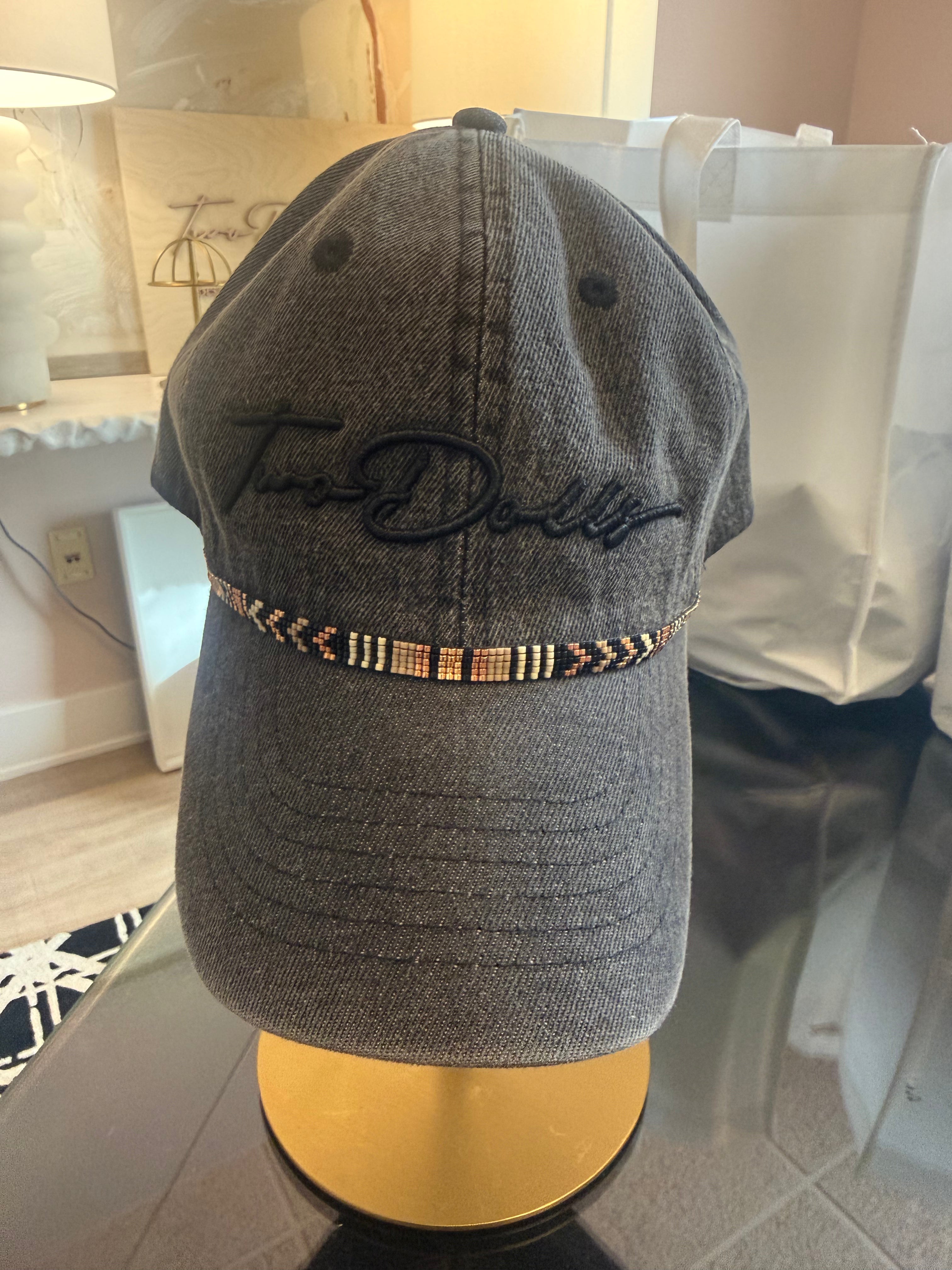 Black denim hat with loom beaded band