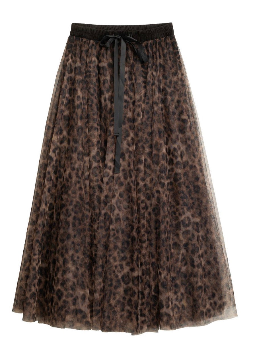 Leopard Tulle Print Skirt - Cinnamon