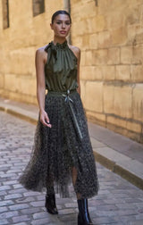 Leopard Print Tulle Skirt - Olive
