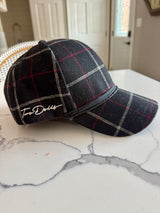 One-of-a-kind Black Plaid Wendy with Black Leather and Silk Band
