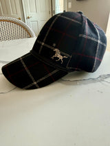 One-of-a-kind Black Plaid Wendy with Black Leather and Silk Band