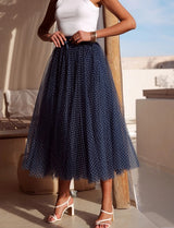 Navy Tulle Skirt with white dots
